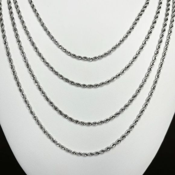 Silver Rope Necklaces for Men Women Solid 316l Stainless Steel Waterproof Chain - Picture 8 of 8